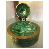 BRASS WITH MALACHITE INLAY JEWELRY BOX & RING DISH