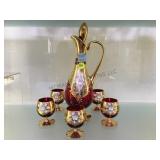 GILTED & HAND PAINTED RUBY DECANTER SET