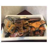 LOT OF LEATHER HOLSTERS FOR PISTOLS AND MAGS