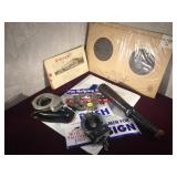 LOT OF ASSORTED HANDCUFFS WITH TARGETS, CLUB AND