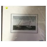 SAIL BOAT BLOCK PRINT, PENCIL SIGNED & NUMBERED