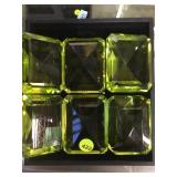 TRAY OF GREEN GLASS PAPERWEIGHTS, 3.5 X 2.5