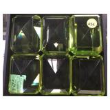 6 GREEN GLASS PAPERWEIGHTS, 3.5 X 2.5