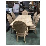 PEDESTAL STONE DINING TABLE WITH 6 CHAIRS