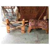 VINTAGE CAMEL SADDLE OTTOMAN & ADDITIONAL FRAME