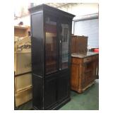 VINTAGE WOOD DISPLAY CABINET WITH GLASS DOORS