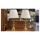 PAIR OF BRASS BASED TABLE LAMPS