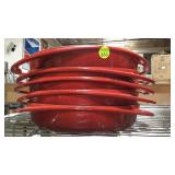 STACK OF 5 RED LE CREUSET CASSEROLE DISHES