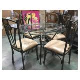 METAL BASED GLASS TOPPED DINING TABLE & 4 CHAIRS