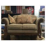 LIGHT BROWN & WOOD LOVE SEAT