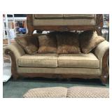 LIGHT BROWN & WOOD COUCH