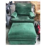 GREEN VELVETINE CHAIR WITH OTTOMAN