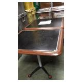 MAHOGANY EDGED TABLE W/ METAL BASE, 2XMONEY