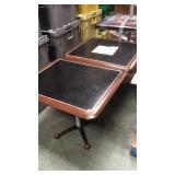 MAHOGANY EDGED TABLE W/METAL BASE, 2XMONEY