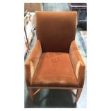 BROWN MOHAIR PADDED ARM CHAIR, 4XMONEY