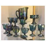 ASSORTMENT OF VINTAGE BLUE CARNIVAL GLASS ASSORTMENT OF VINTAGE BLUE CARNIVAL GLASS