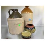 2 WHISKEY CROCKS & A SMALL CROCK WITH LID 2 WHISKEY CROCKS & A SMALL CROCK WITH LID