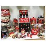 SHELF LOT OF COCA COLA MEMMMORABILIA