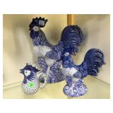 LARGE BLUE SKY ROOSTER, HEN & A ROOSTER PITCHER LARGE BLUE SKY ROOSTER, HEN & A ROOSTER PITCHER