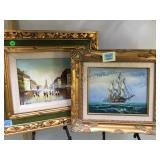 PAIR OF GILT FRAMED & MATTED OIL ON CANVAS