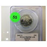 2002-S PCGS PR69DCAM INDIANA SILVER QUARTER