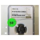 1983 S PF 69 ULTRA CAMEO 5 CENT 1983 S PF 69 ULTRA CAMEO 5 CENT