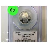 2008-S PCGS PR70DCAM OKLAHOMA SILVER 25 CENT