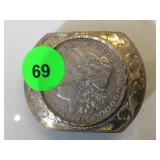 1921 MORGAN SILVER DOLLAR SET IN STERLING  BUCKLE