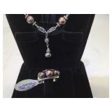STERLING/ BLACKPEARL NECKLACE & RING SET STERLING/ BLACKPEARL NECKLACE & RING SET