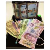 TRAY INCLUDING FOREIGN CURRENCY, PANDORA BRACELET TRAY INCLUDING FOREIGN CURRENCY, PANDORA BRACELET