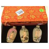 3 REVERSE PAINTED EXOTIC ASIAN FIGURES WITH CASE