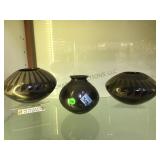 3 PIECE SET OF BLACK MATA ORTIZ POTTERY 3 PIECE SET OF BLACK MATA ORTIZ POTTERY