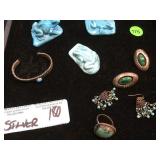 TRAY OF TURQUOISE FROGS ,STERLING/TURQUOISE RING