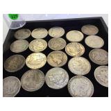 TRAY OF MORGAN & PEACE SILVER DOLLARS, 20XMONEY