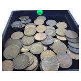 TRAY LOT OF 50 ENGLISH PENNIES