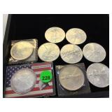 TRAY OF AMERICAN SILVER EAGLES, 9XMONEY TRAY OF AMERICAN SILVER EAGLES, 9XMONEY