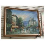 FRAMED OIL ON CANVAS EUROPEAN STREET SCENE