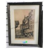 FRAMED ANTIQUE WOOD BLOCK PRINT, OLD LONDON 1793 FRAMED ANTIQUE WOOD BLOCK PRINT, OLD LONDON 1793