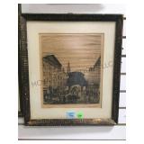 FRAMED ANTIQUE WOOD BLOCK PRINT ,OLD LONDON 1793 FRAMED ANTIQUE WOOD BLOCK PRINT ,OLD LONDON 1793