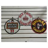 LOT OF 3 ENAMELED GASOLINE SIGNS, RED CROWN,