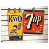 PAIR OF METAL ADVERTISING SIGNS, KAYO & 7UP PAIR OF METAL ADVERTISING SIGNS, KAYO & 7UP