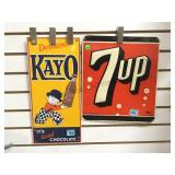 PAIR OF METAL ADVERTISING SIGNS, KAYO & 7UP