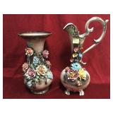 PAIR OF LARGE CAPODIMONTE FLORAL VASES PAIR OF LARGE CAPODIMONTE FLORAL VASES