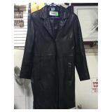 BLACK LEATHER "LOBI" WOMENS TRENCH COAT,, SIZE L