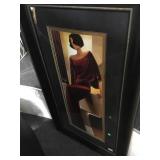 FRAMED & DOUBLE MATTED LADY SITTING PRINT