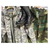 PAIR OF MILITARY CAMO JACKETS & STEEL TOED BOOTS