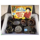 TUB OF LEATHER BELTS WITH BUCKLES& WESTERN