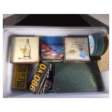 TUB OF COASTERS, SMALL LICENSE PLATES & MORE