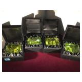 4 GLASS PERIDOT COLORED PAPERWEIGHTS IN BOX