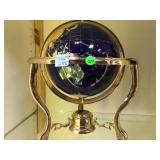 GEMSTONE GLOBE ON BRASS SWIVELING STAND, 16" TALL